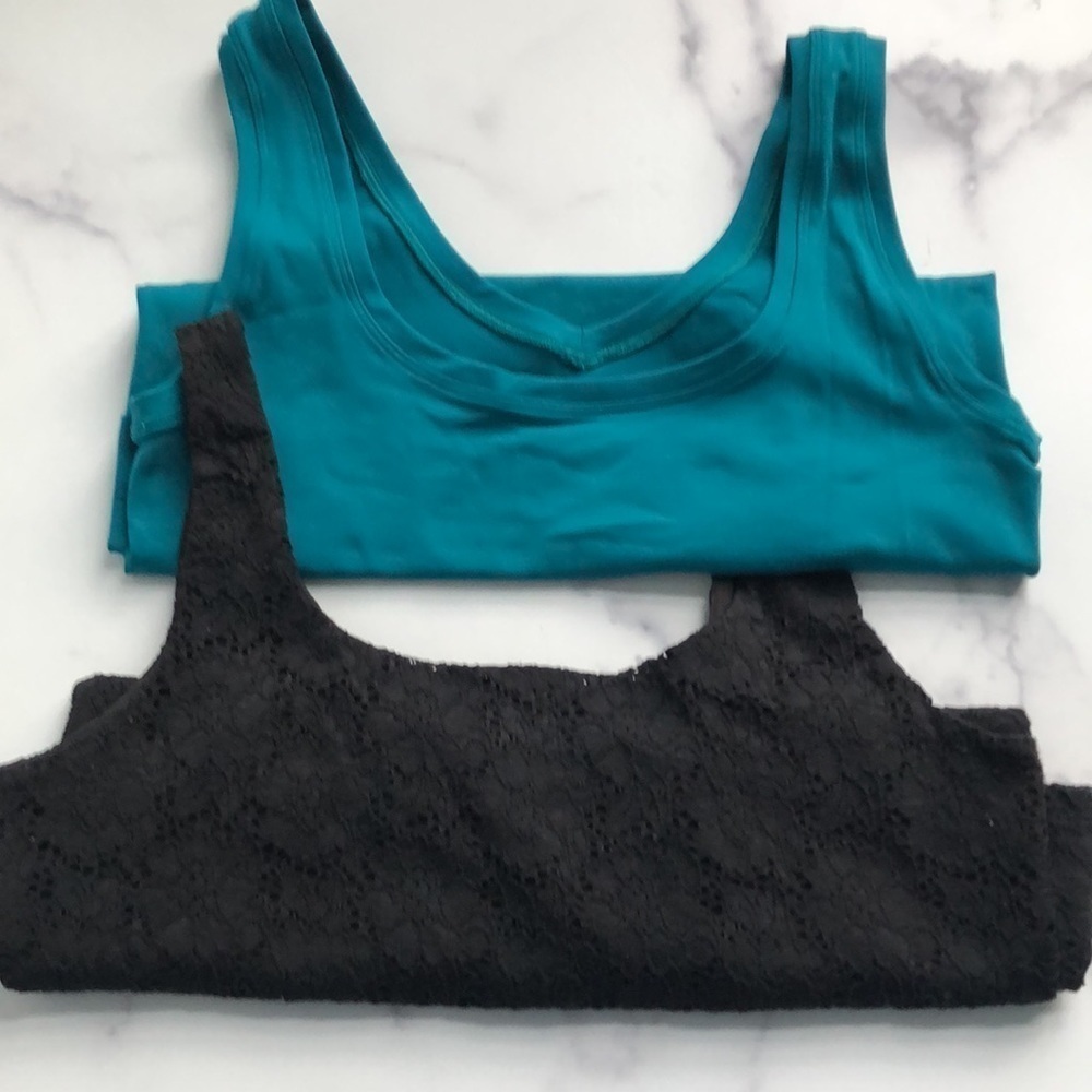 Set of Two WHBM Tank Tops Black Eyelet Lace and Teal Stretch Fit Size Small